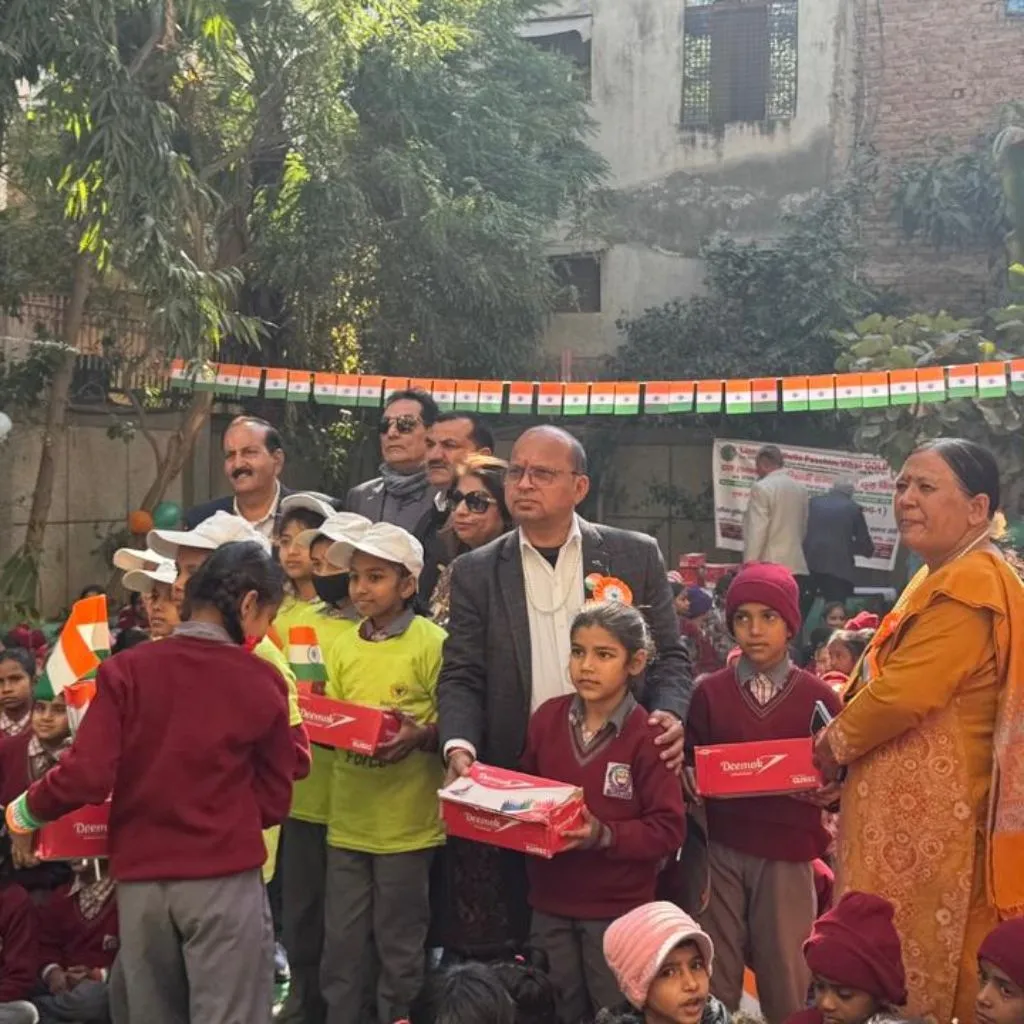 Students proudly showing their new school shoes
